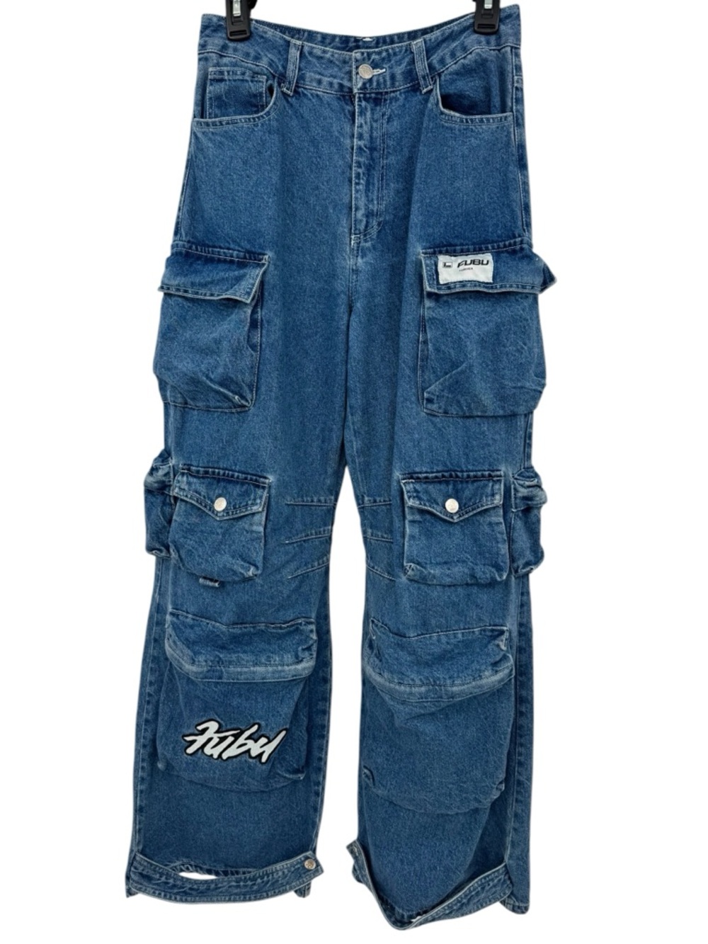 FUBU Forever 21 Cargo Multi Pocket Vintage Y2K Skater Oversized Jeans M - Picture 2 of 8